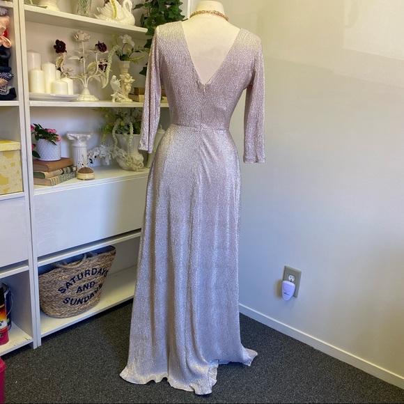 BHLDN Anthro Diedra Rose Gold Metallic Wrap Front Gown Floor Length Dress - Picture 9 of 16